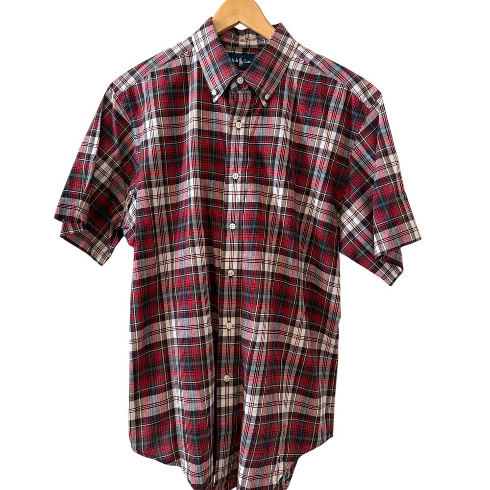 Ralph Lauren Classic Fit Red Plaid Button Down Short Sleeve Shirt L